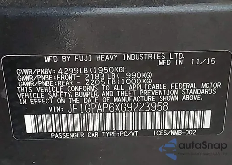 2016 Subaru Impreza 2.0I Sport Premium z USA, uszkodzony, nr VIN JF1GPAP6XG9223958